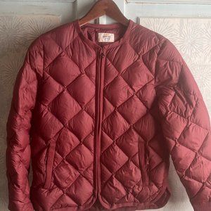 Marine Layer box-quilted down Laney puffer jacket in wine color XS